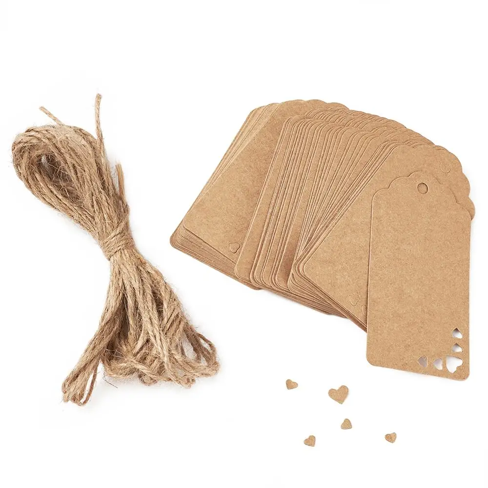 

100pcs Jewelry String Cord Price Tags Custom Printing Blank Label Kraft Paper Display Tags with Hemp Rope Jewellery Accessories
