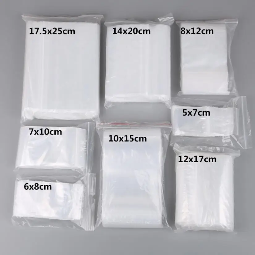

100Pcs Multisize Zip Lock Bag Transparent Poly Bag Reclosable Plastic Small Baggies Gift Bag Jewelry Packaging Self-Sealing Bag
