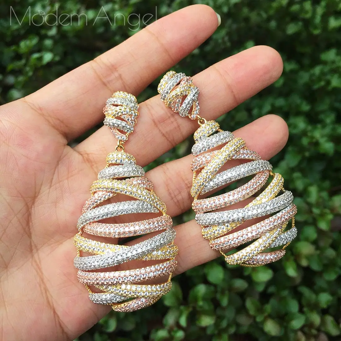 ModemAngel Роскошные специальные геометрические полный Mirco украшенное кубическими камнями циркония Naija свадебные серьги-кольца, модные ювелирные украшения