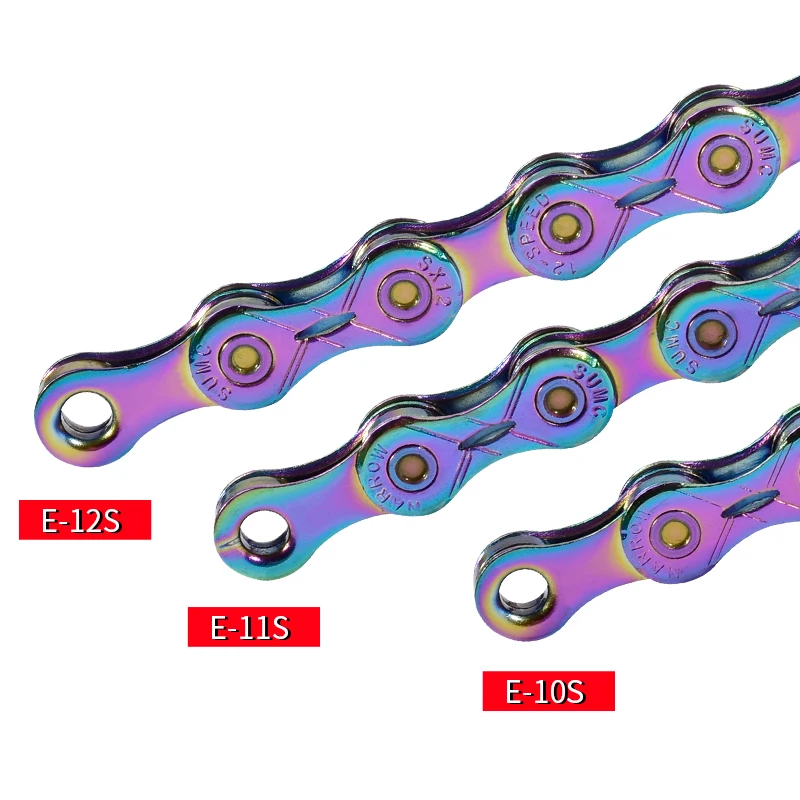 Cheap SUMC Bike Chain Colorful Bicycle Chain 10/11/12 Speed Ultralight Semi-hollow Chain Rainbow Chain w/ Magic Buckle 4