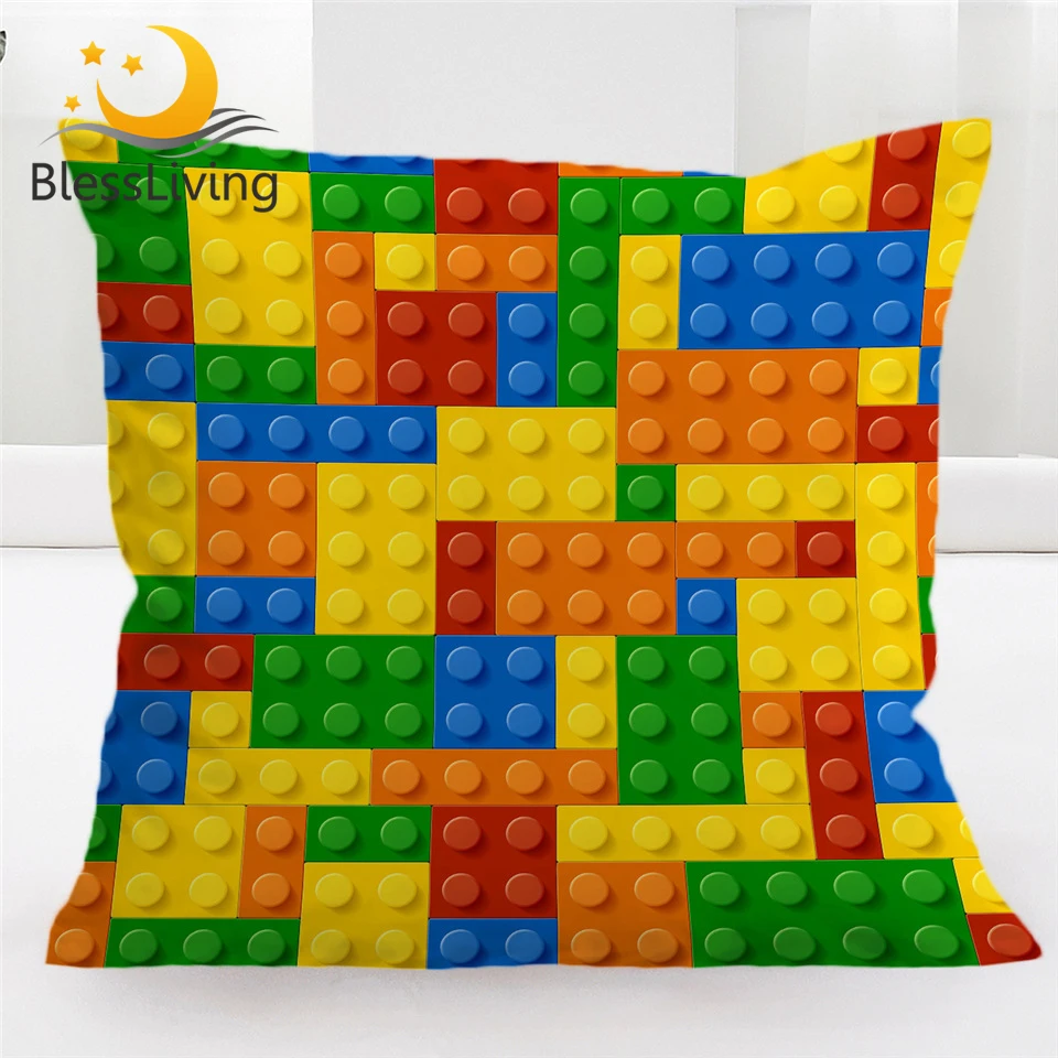 

BlessLiving Toy Print Cushion Cover Dot Building Blocks Pillow Case 45*45 Colorful Bricks Game Pillow Cover Home Funda Cojin