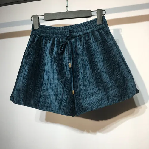 Синий Корейский стиль, бархатные шорты с высокой талией, женские новые зимние свободные модные повседневные Вельветовые женские шорты - Цвет: Синий
