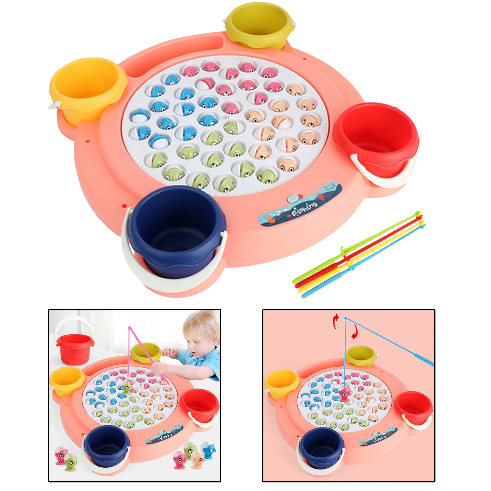 Details about   Fishing Game Toy w/Rotating Board Music 4 Fishing Poles Educational Toys 