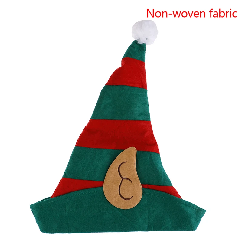 Christmas Elf Hat Adults With Ears Red Green Striped Design One Size Fits Most Non-woven Elf Hat With Ears 48 x 30cm 38 x 28cm