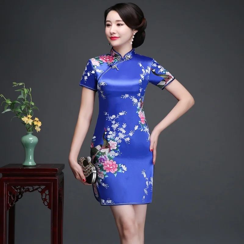 Cheongsam Women's Summer 2019 New Style Slim Fit Mid-length Improved Fashion Silk Traditional Dignified Glorious Cheongsam Dress