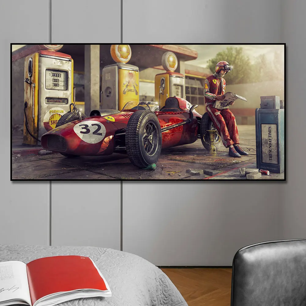 F1 Race Car Vintage Ferraris Car Poster  Classic Racing Artwork Wall Art Picture Print Canvas Painting For Home Living Room Decor