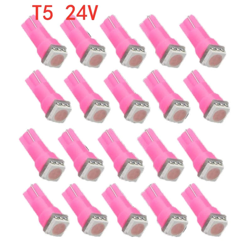 

20Pcs Pink T5 5050 1SMD 24V Wedge Dashboard LED Bulbs Car Instrument Indicator Lights Auto Interior Accessories 37 73 74 79