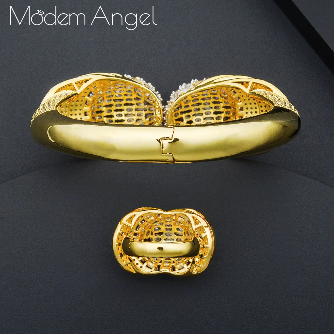 ModemAngel,, хит, амулеты, 2 шт., Африканский браслет/кольцо, набор для женщин, геометрическая форма, Дубай, ювелирный набор, кубический циркон, нигерийские Свадебные ювелирные изделия