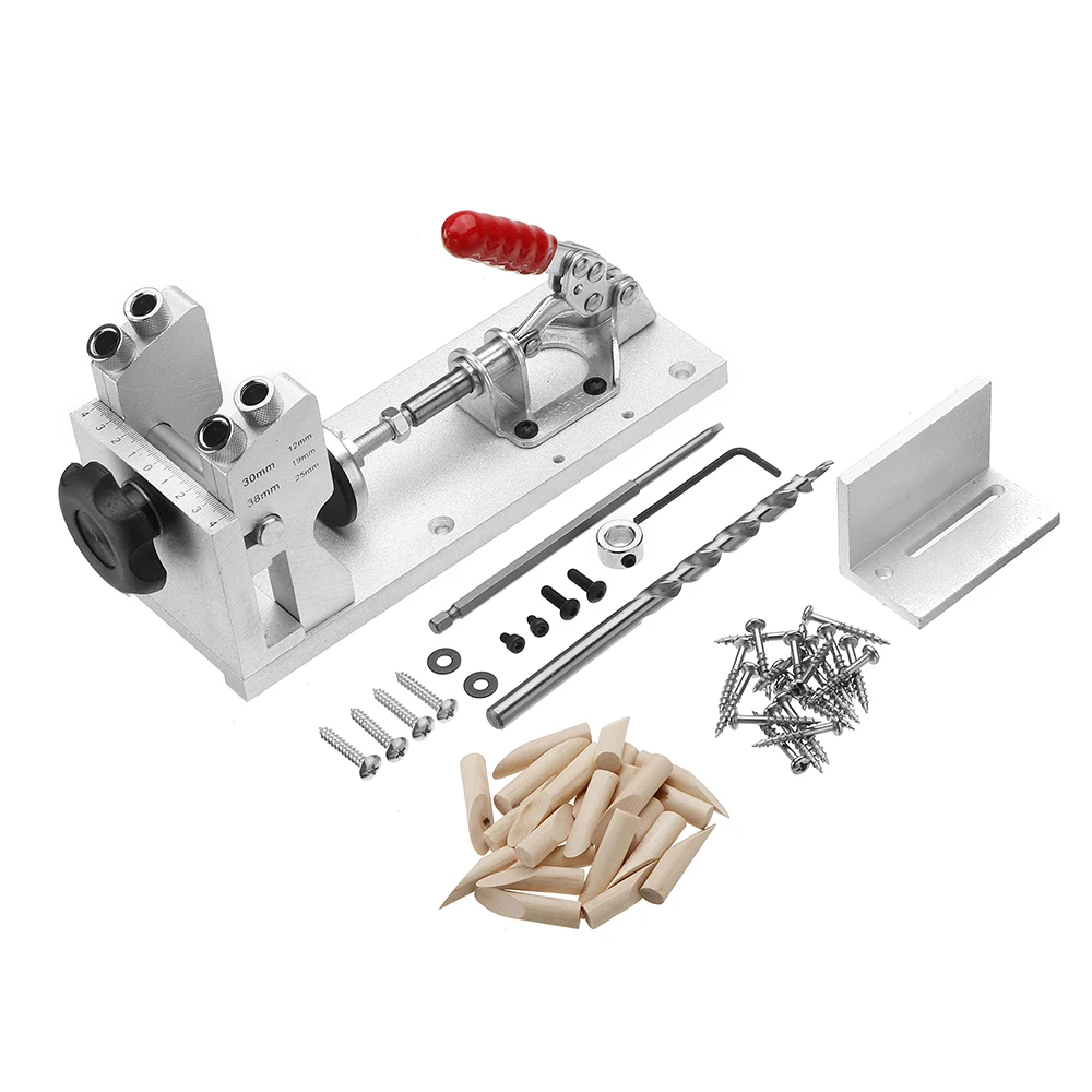 

Sliver Woodworking Pocket Hole Jig Master System Guide Carpenter Kit with Clamp and Hole Drill Bits Heat Treatment