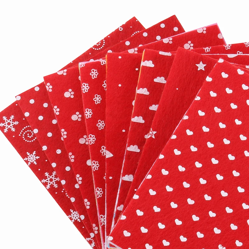 1mm Thickness Printed Non Woven Felt Polyester Fabric For DIY Handmade Sewing Doll&Crafts Material 10Pcs/Pack 15x15cm