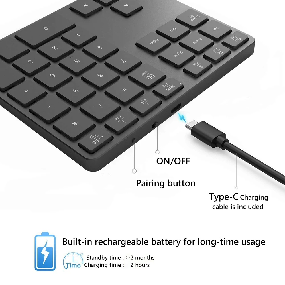AVATTO алюминиевый сплав 35 клавиш Bluetooth беспроводная цифровая клавиатура для Windows IOS