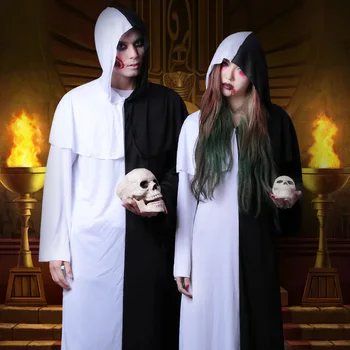 

2019 New Halloween Costume Bar Stage Performance Party Role Playing Adult Couples In Black And White Gowns Day Of The Dead L2710