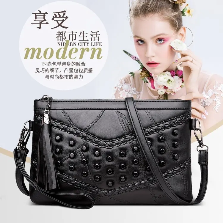 

New Style Trend WOMEN'S Polyurethane Handbag Bag Single-shoulder Crossbody Bag Casual Women's Tassels Rivet Square Sling Bag