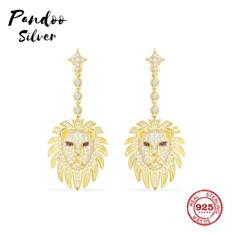 Модная подвеска Стерлинговое Серебро 1:1 копия, Лев Эффектные серьги с синтетическим красным StoneLuxury ювелирные изделия подарок для женщин