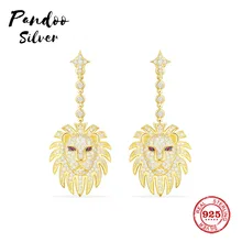Модная подвеска Стерлинговое Серебро 1:1 копия, Лев Эффектные серьги с синтетическим красным StoneLuxury ювелирные изделия подарок для женщин
