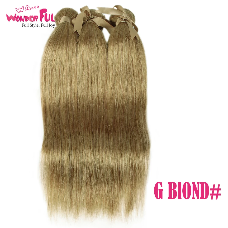 WA. чудесные прямые 1"-26" H бразильские волосы remy розового цвета человеческие волосы чистый светильник Окрашенные волосы пряди 3 4 шт - Цвет: G BLOND