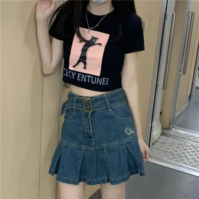 black midi skirt 3XL Women Denim Mini Skirt 2021 Summer Casual Blue High-Waiste Harajuku Y2k Pleated Skirt Japanese Beach Party Korean Clothes nike skirt