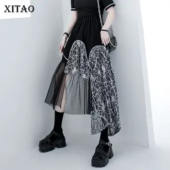 

XITAO Embroidery Hook Flower Lace Skirt Women Clothes 2020 Summer New Fashion High Waist Slim Mesh Match All Skirt DZL1158