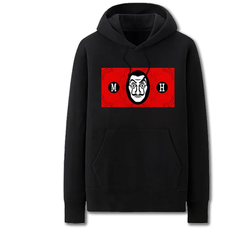 Printed La Casa De Papel Money Heist Mask Hoodie Autumn and Winter Fleece Lined Sweatshirt(3) | Мужская одежда