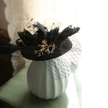 

Mingli Tengda Small Hat Woman Noble Grace Lady Gauze Banquet Headwear Bride Hats Fascinators Black Wedding Accessories Birdcage