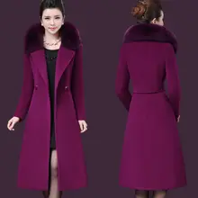 Лацкан Лисий мех воротник Женское шерстяное пальто куртки модные высококачественные элегантные длинные тонкие зимние пиджаки Casaco feminino Плюс Размер f1613