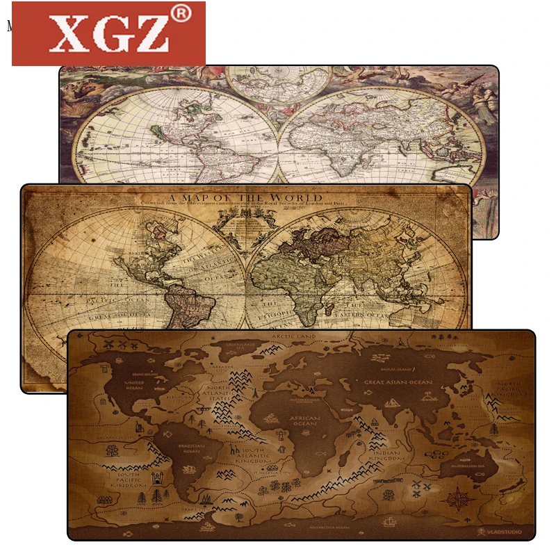 Большой коврик для мыши XGZ с картой старого мира 400*900 3 мм XXL клавиатура офисный
