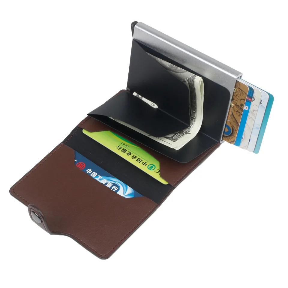 Металлический RFID кредитный держатель для карт, алюминиевая коробка, винтажная искусственная кожа Crazy Horse, держатель для id карты, модный кошелек для карт