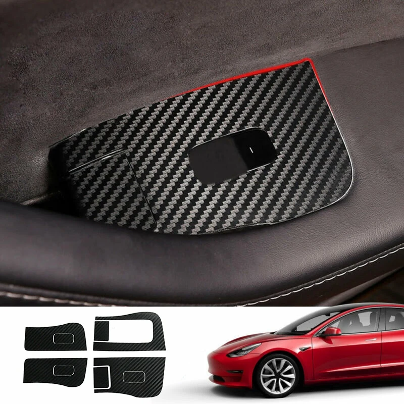

Carbon Fiber Stickers for Tesla Model 3 Inner Window Button Panel Switch Wraps Anti-Wear Anti-Dirt Easy To Install(4 Pieces-Blac