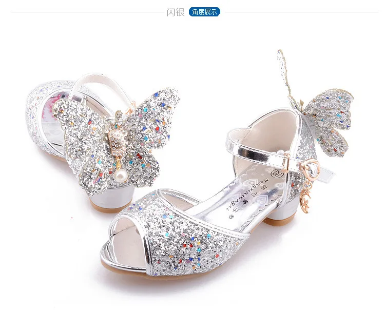 Chaussure enfant fille; босоножки для девочек; chaussures prinsessen schoenen; блестящие босоножки с бантом; модельные туфли на высоком каблуке