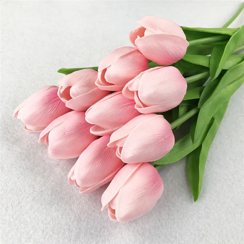 10 шт./партия ПУ-тюльпаны, искусственные цветы, настоящие на ощупь, искусственные, для декора, мини тюльпаны для дома, свадебные украшения, шелковые цветы - Цвет: Pink