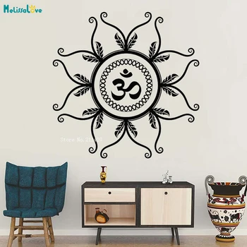 

Flower Vinyl Wall Decal Mantra Om Hindu Meditation Yoga Studio Lotus Stickers Unique Gift Home Decoration New Design YT2302