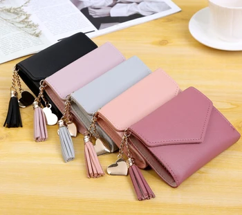 

2018 Fashion Tassel Women Wallet for Credit Cards Small Luxury Brand Leather Short Womens Wallets and Purses Carteira Feminina