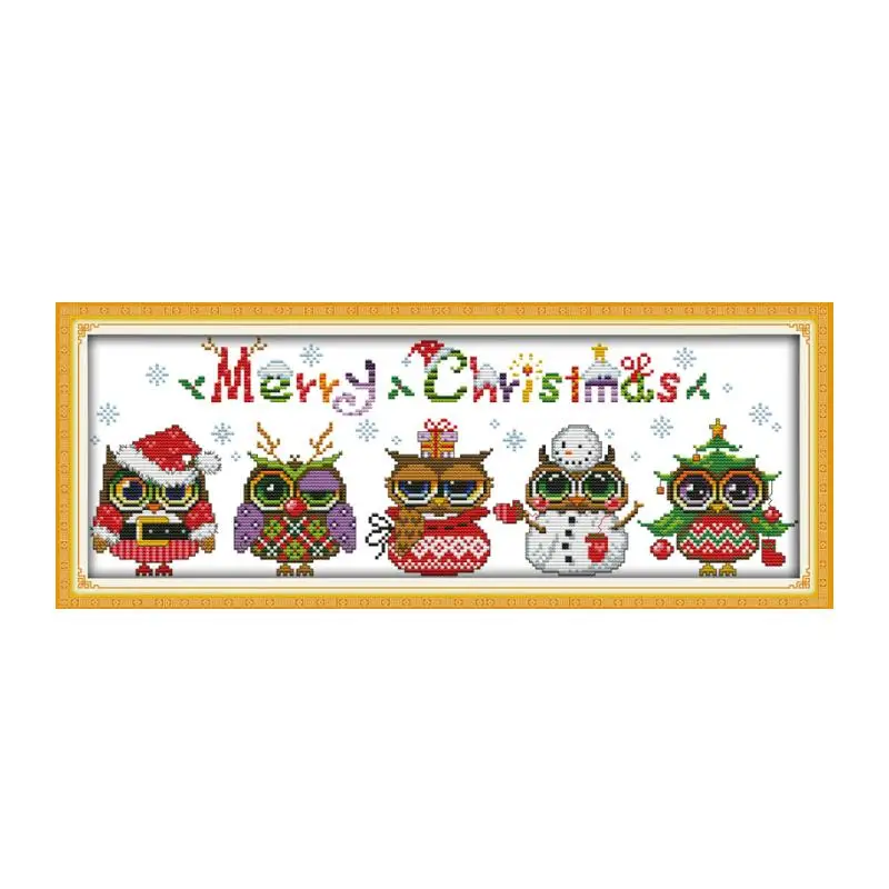 Joy Sunday Merry Christmas Сова Набор для вышивки крестом Китайская вышивка рукоделие домашний декор дизайн Вышивка Иглы наборы оптом - Цвет: Белый