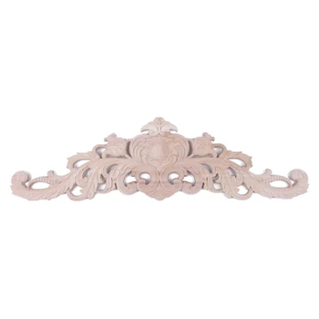 

European Style Real Rubber wood Long Floral Carving Applique Home Decoration Accessories Door Cabinet Furniture Figurines 59*17c
