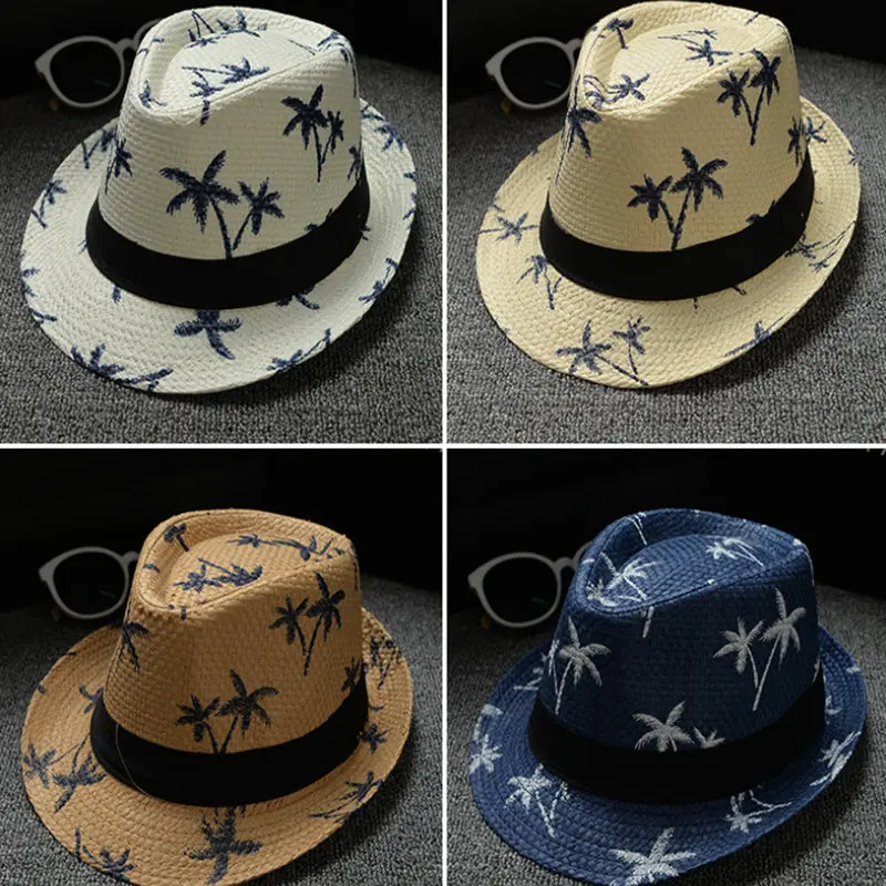 

Summer Straw Sun Hat Coconut Palm Pattern Kids Beach Sun Hat Handwork for Boy Girl Children 4 Colour Hot Sale