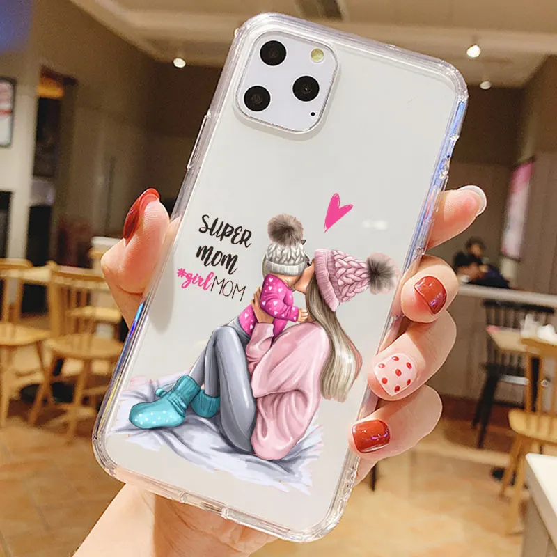 PUNQZY Модный чехол для телефона мамы и дочки iPhone 12 PRO 11 MAX XR 6 6s 7 8 Plus X XS SE 2 мягкий из
