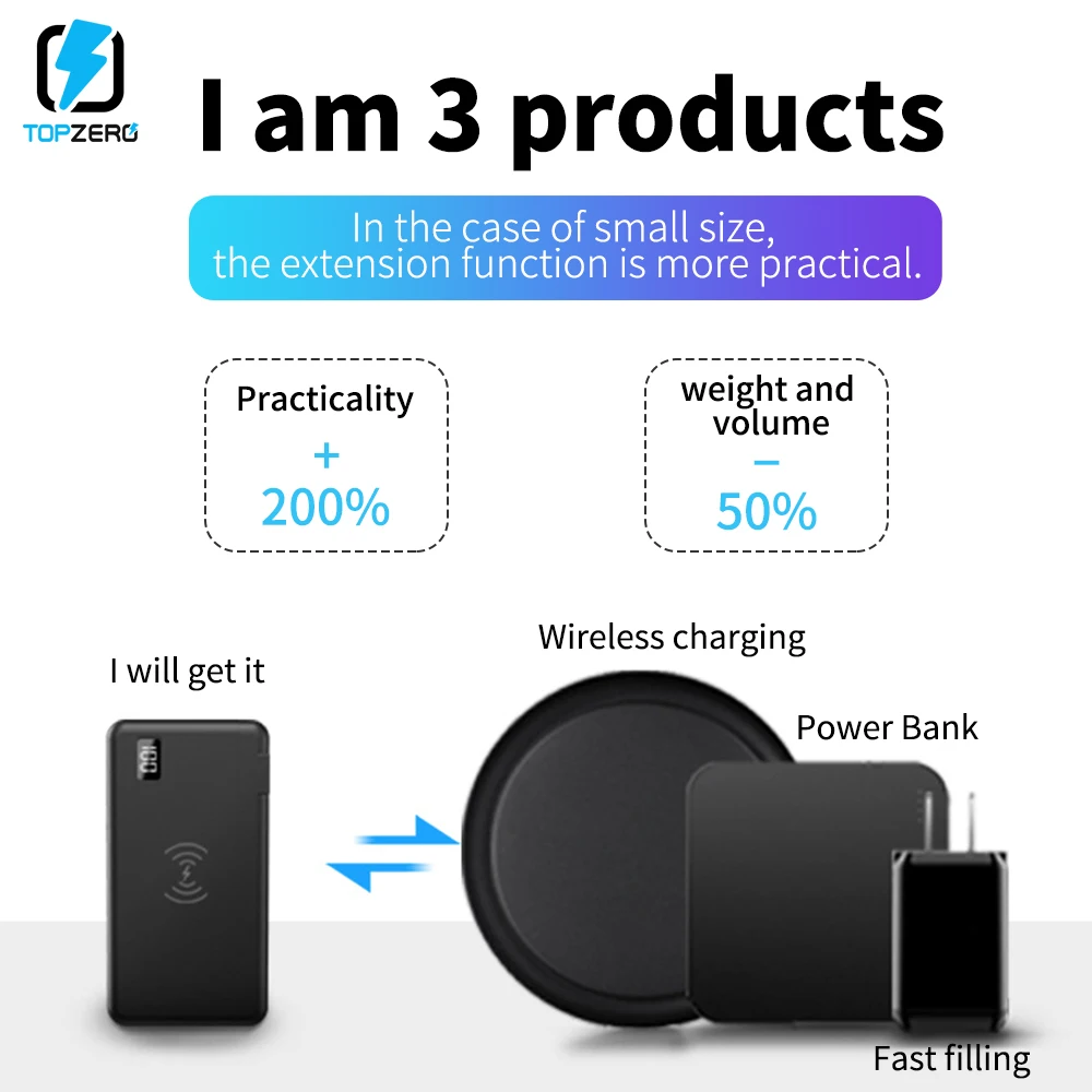  18W PD Quick Charge 3.0 Fast Wireless Charge Power Bank 10000 mAh LED Display For Iphone Samsung Hu - 4000562024816