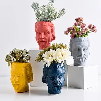 

Einstein Portrait Vase Character Sculpture Flower Pot Item Container Desktop Flower Arrangement Container Head Statue Decoration