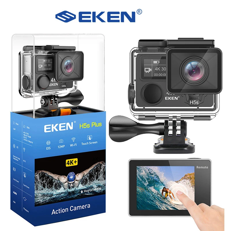 EKEN-Cámara de acción H5S Plus HD 4K 30fps EIS 30m, impermeable, pantalla táctil de 2,0 pulgadas, con chip Ambarella A12