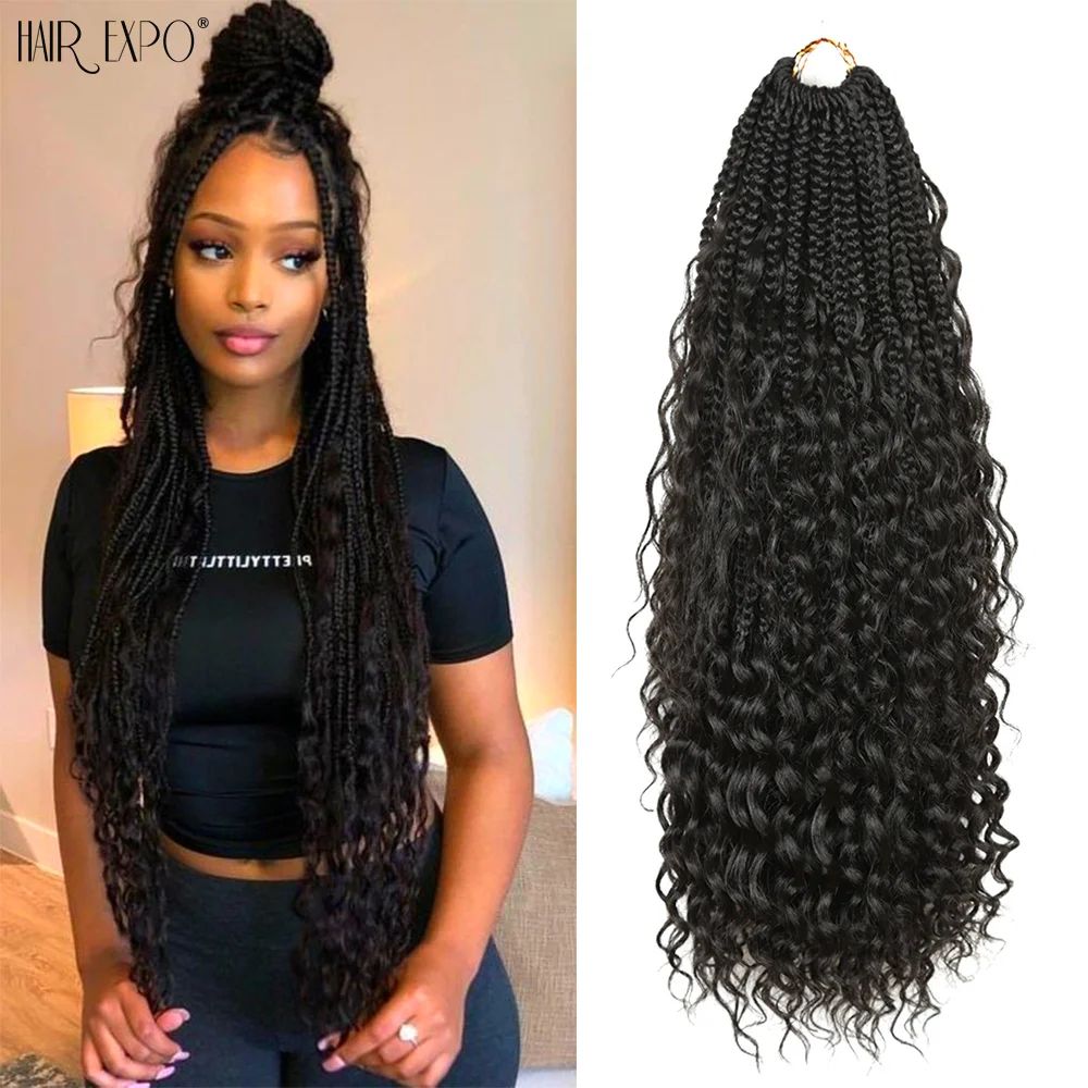 14-22Synthetic Goddess Box Braids Crochet Hair With Curly End Bohemian  Omber Braiding Hair Extensions Messy Black Brown Blonde