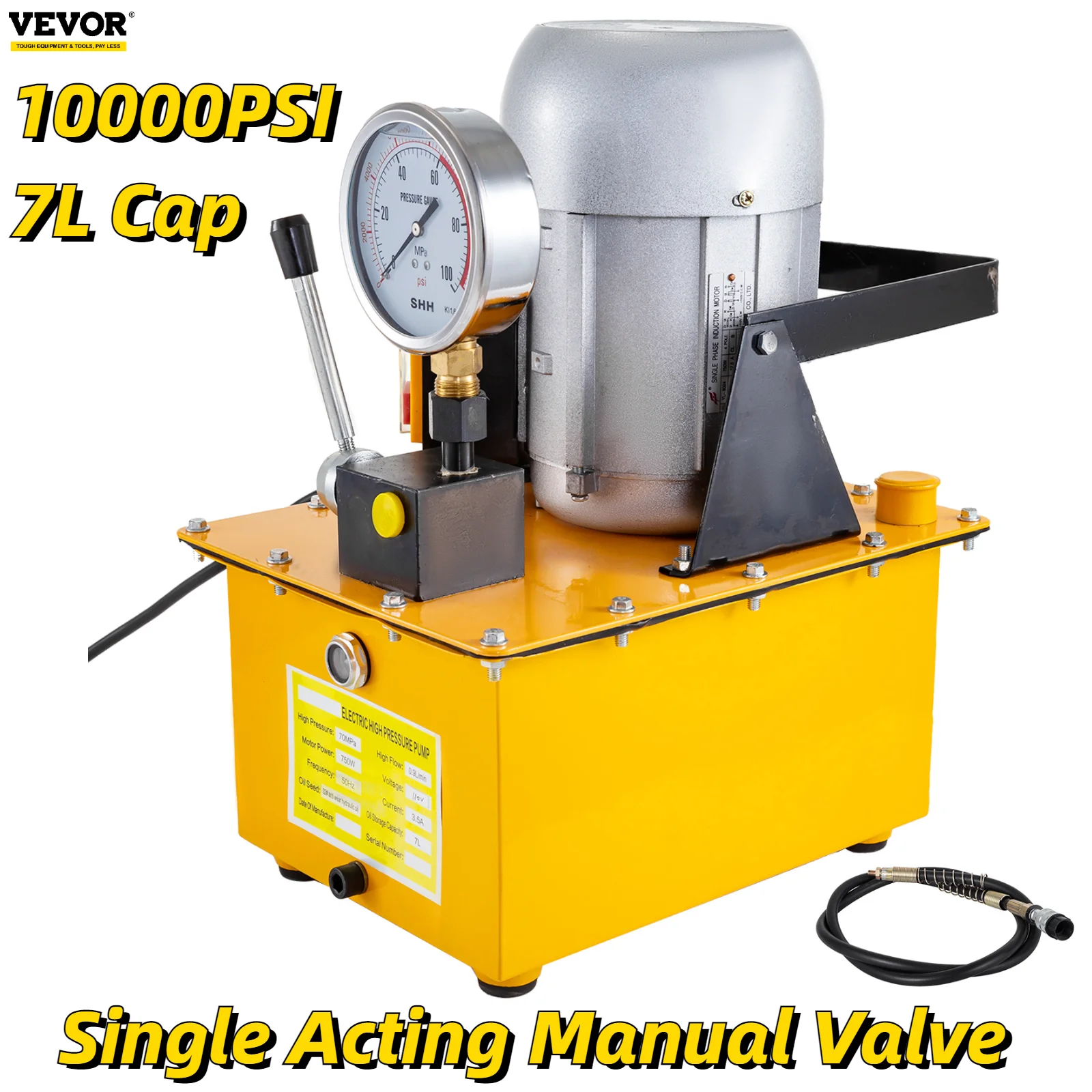 VEVOR ZCB-63A Electric Hydraulic Pump Power Pack 2 Stage 10K PSI Single Acting Manual Valve Hydraulic Bender Assistant Machine