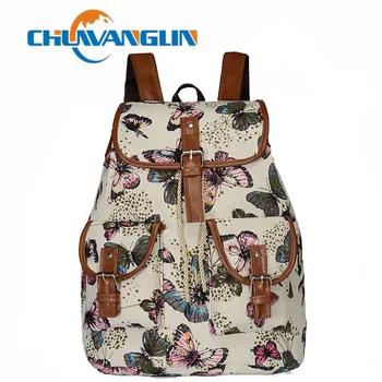 

Chuwanglin School Bag Retro Vintage Women Backpack Drawstring Printing Canvas Bagpack Multi-function Rucksack Female A81107