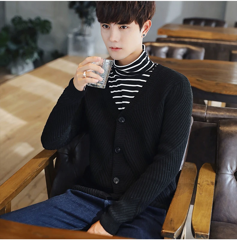 V-Neck Sweater Men's Twist Knitted Sweater Bottom Cardigan Tee Cardigan Solid Regular Casual Business Japan Style Koren Style