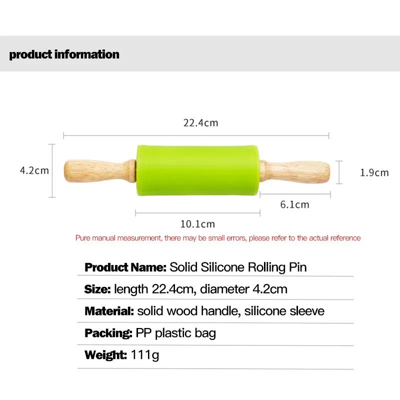Non-Stick Wooden Handle Silicone Rolling Pin Fondant Pasta Cookie Dough Pastry Bakery Noodle Roller Kitchen Cooking Baking Tools