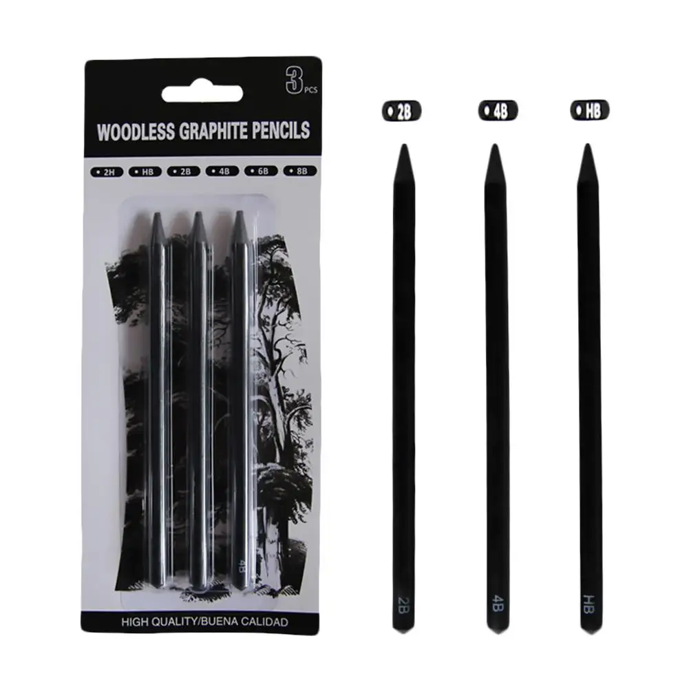 

3-Pack Woodless Graphite Pencils Drawing Set HB 2B 4B Woodless Charcoal Pencils Painting Supplies #BW