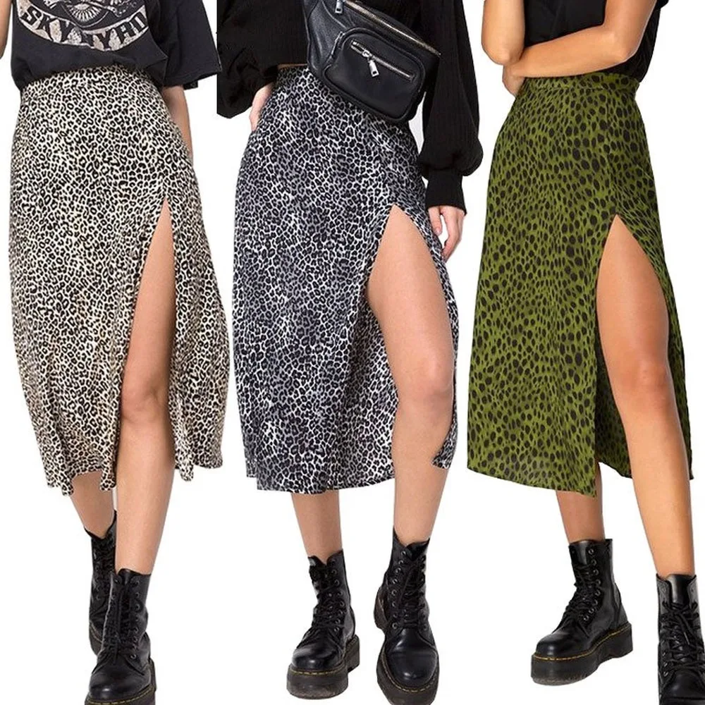 

Summer Sexy Skirts Leopard Dot Print Casual Skirt High Waist Elastic Split Long A-line Skirt 2020 Fashionable Clothing