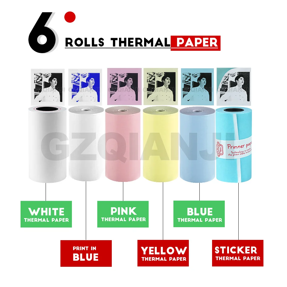 57x30 мм Термочувствительная бумага термальная фото получить бумажные наклейки бумага для GZM5804 Peripage фотопринтер(обратите внимание только бумага/чехол - Цвет: 6 Rolls Group Paper