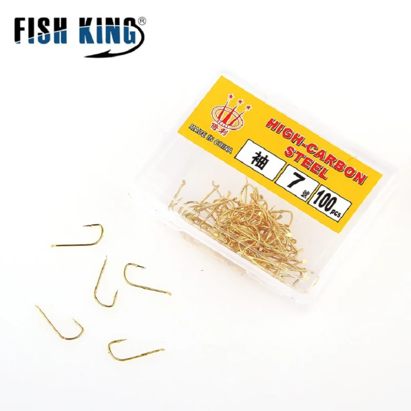 

FISH KING 100PCS/Lot Golden 2.5# 3# 3.5# 4# 6# 7# 8#High Carbon Steel Flat Fishing Hook Carp Fishing Tackle Flat Sleeve Hook