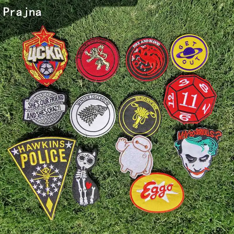 

Prajna Cartoon Patch Iron On Patches Embroidered Patches For Clothing DIY Skull Patches On Clothes Jacket Applique Badges Stripe
