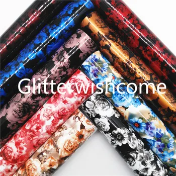 

Glitterwishcome 21X29CM A4 Size Vinyl For Bows Rose Printed Smooth Synthetic Leather Faux Leather Sheets for Bows, GM765B
